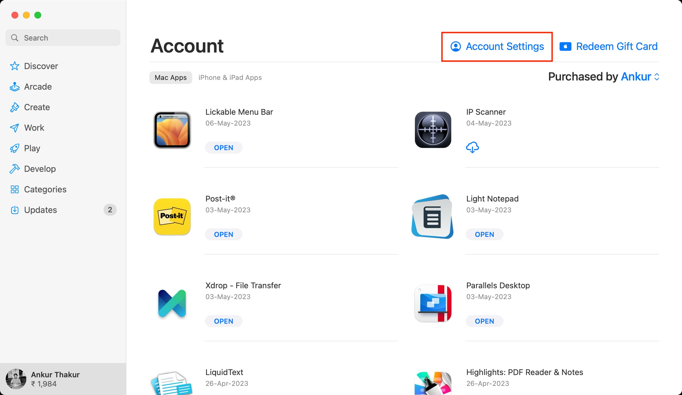 Account Settings in Mac App Store