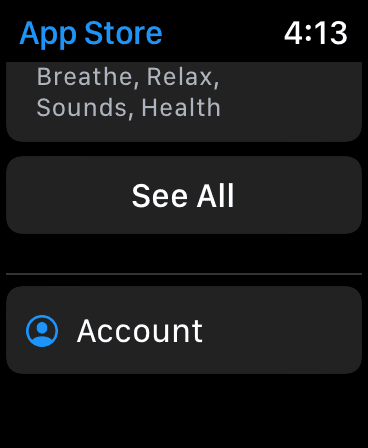 Account option in Apple Watch App Store
