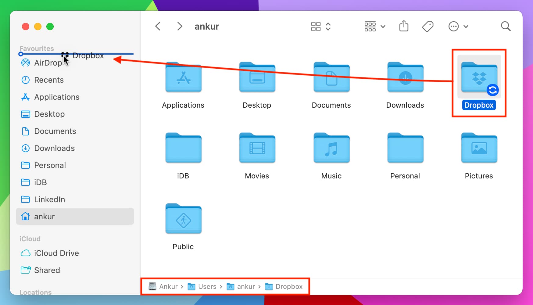 Adding Dropbox folder to Finder sidebar on Mac