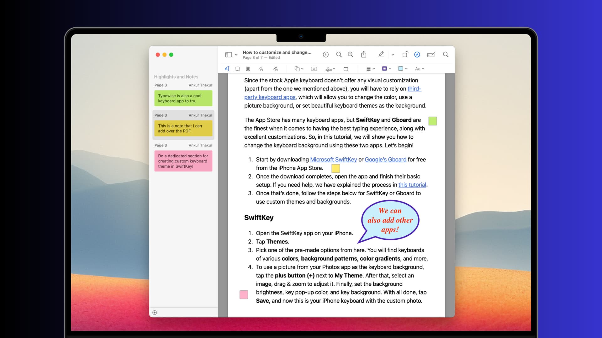 Adding notes and speech bubble to PDF on Mac