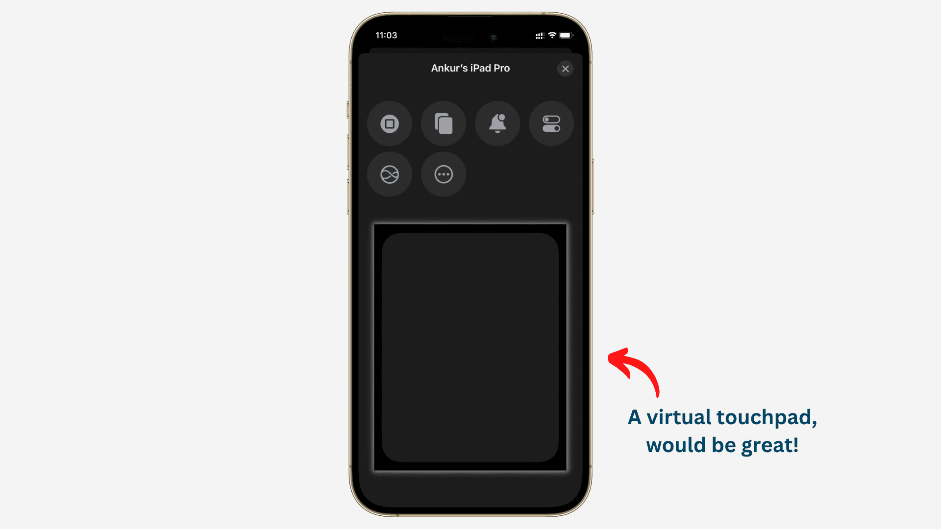 An iPhone mockup showing a touchpad on the Control Nearby Devices screen