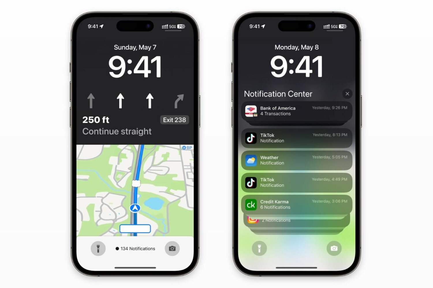 Renders depicting iOS 17's rumored Apple Maps live activity widget on the Lock Screen