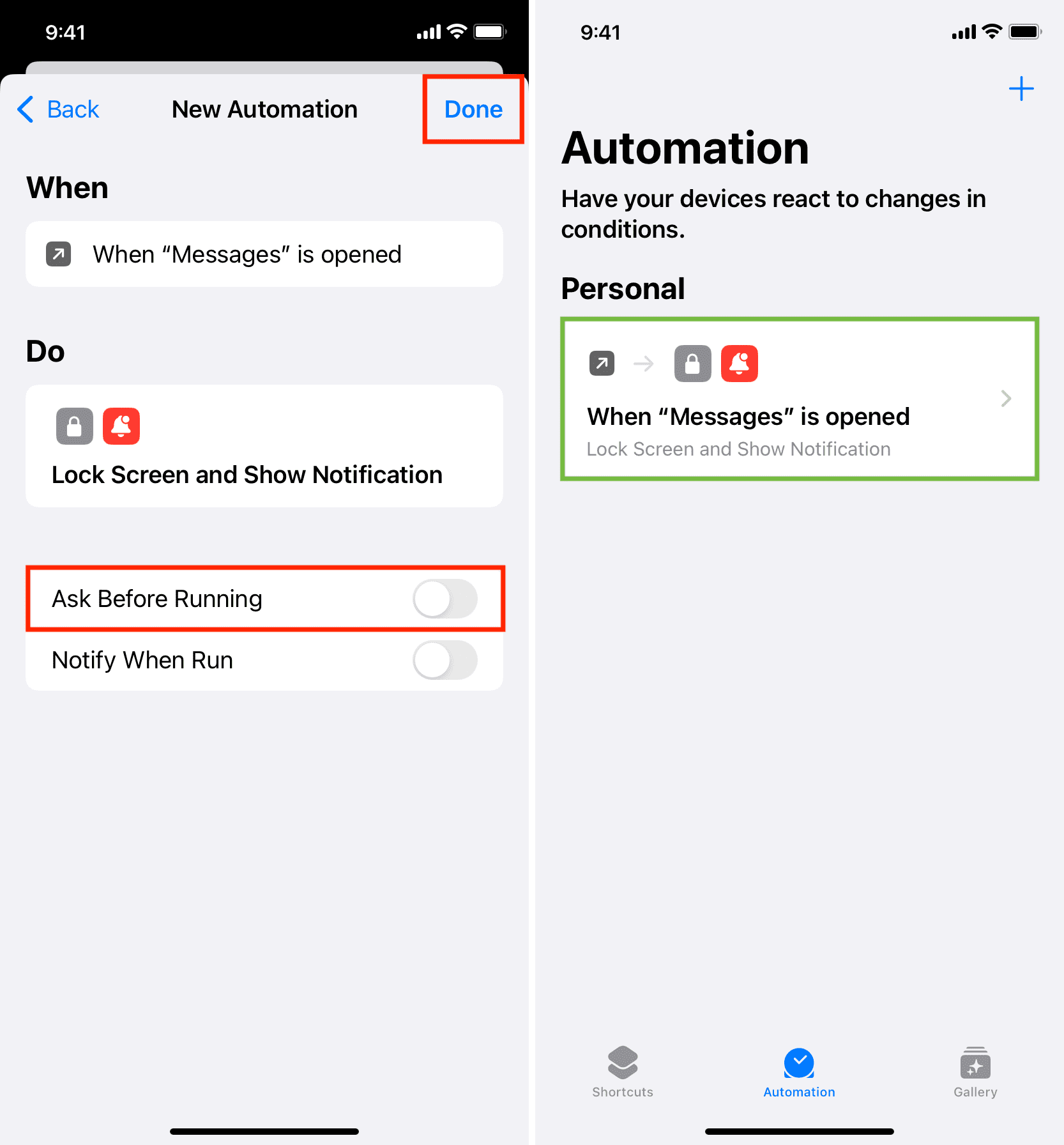 iOS automation that locks the iPhone and shows the Lock Screen when an app is opened