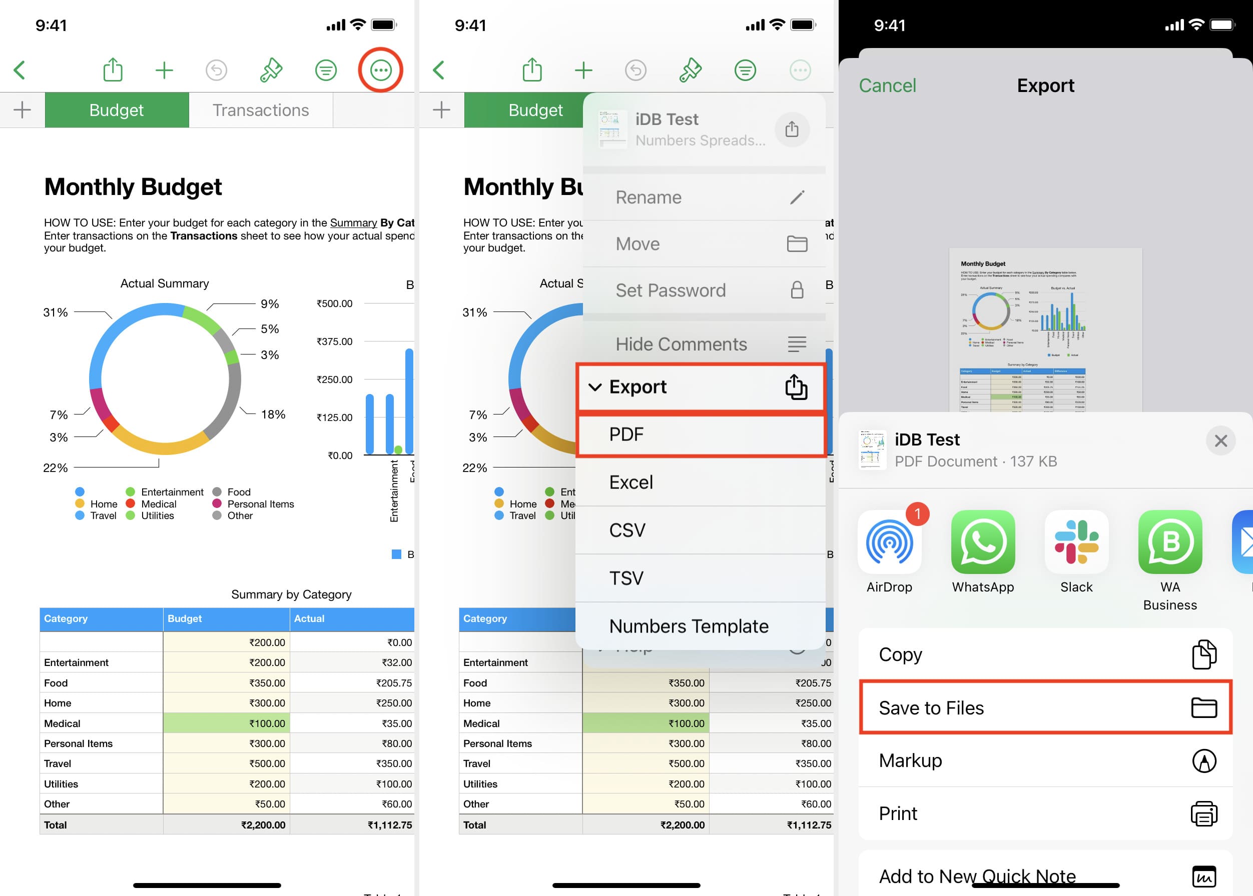 Convert a spreadsheet into a PDF on iPhone