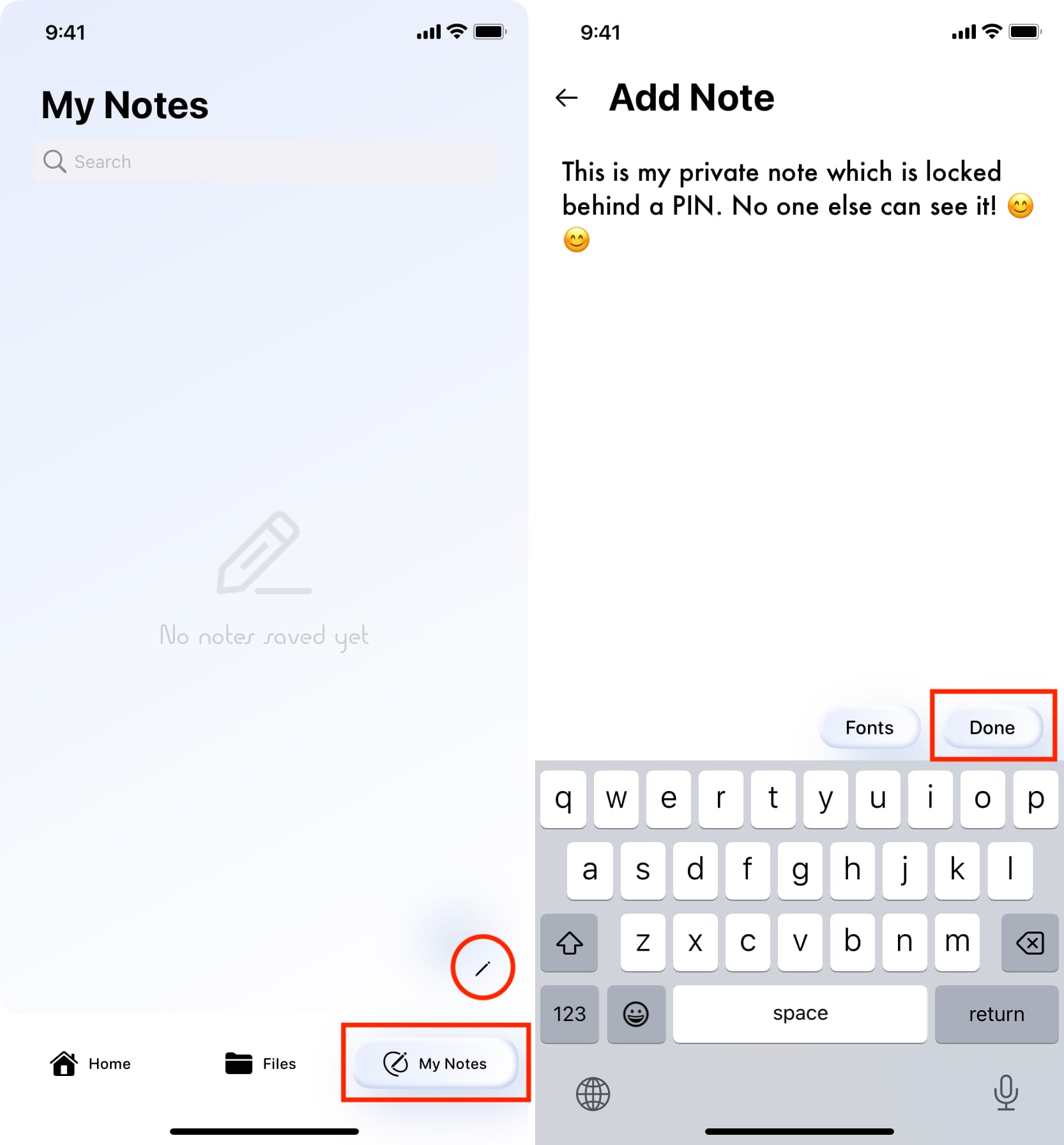 Create a private note in Vault app on iPhone