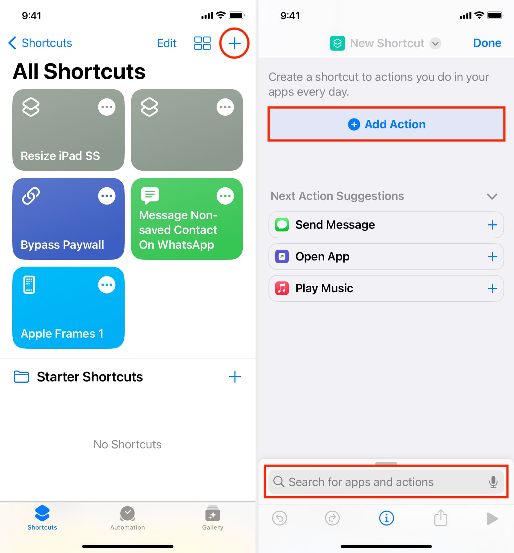 Create new shortcut on iPhone