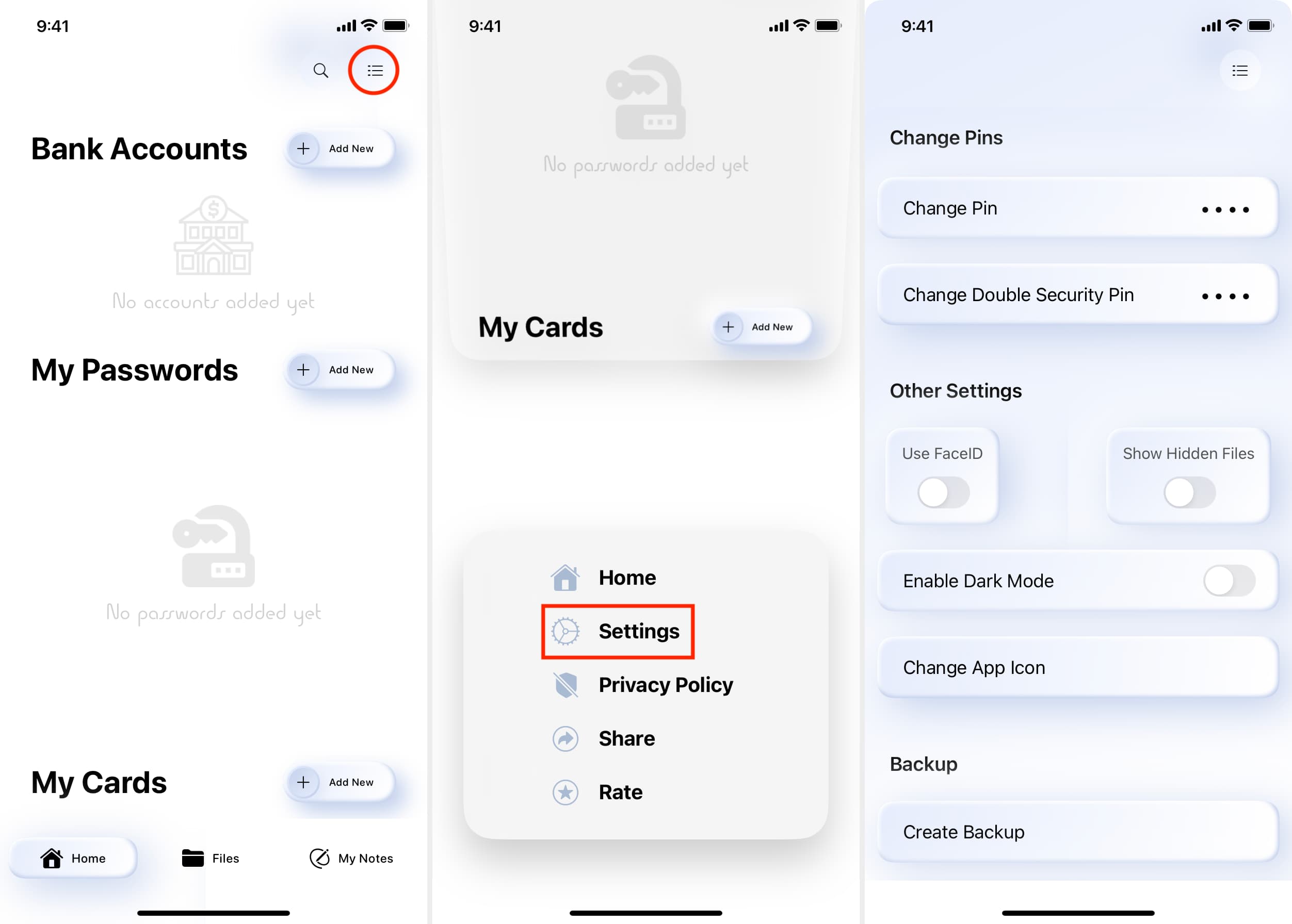 Customize settings of Vault app on iPhone to secure hidden notes
