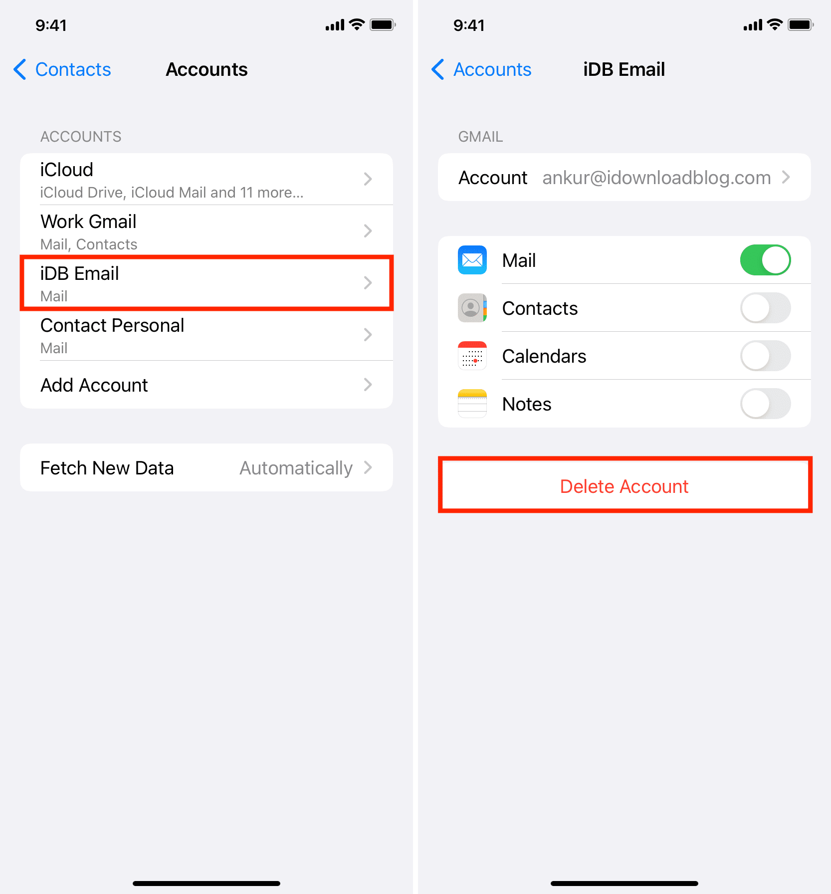 Delete added contacts account on iPhone