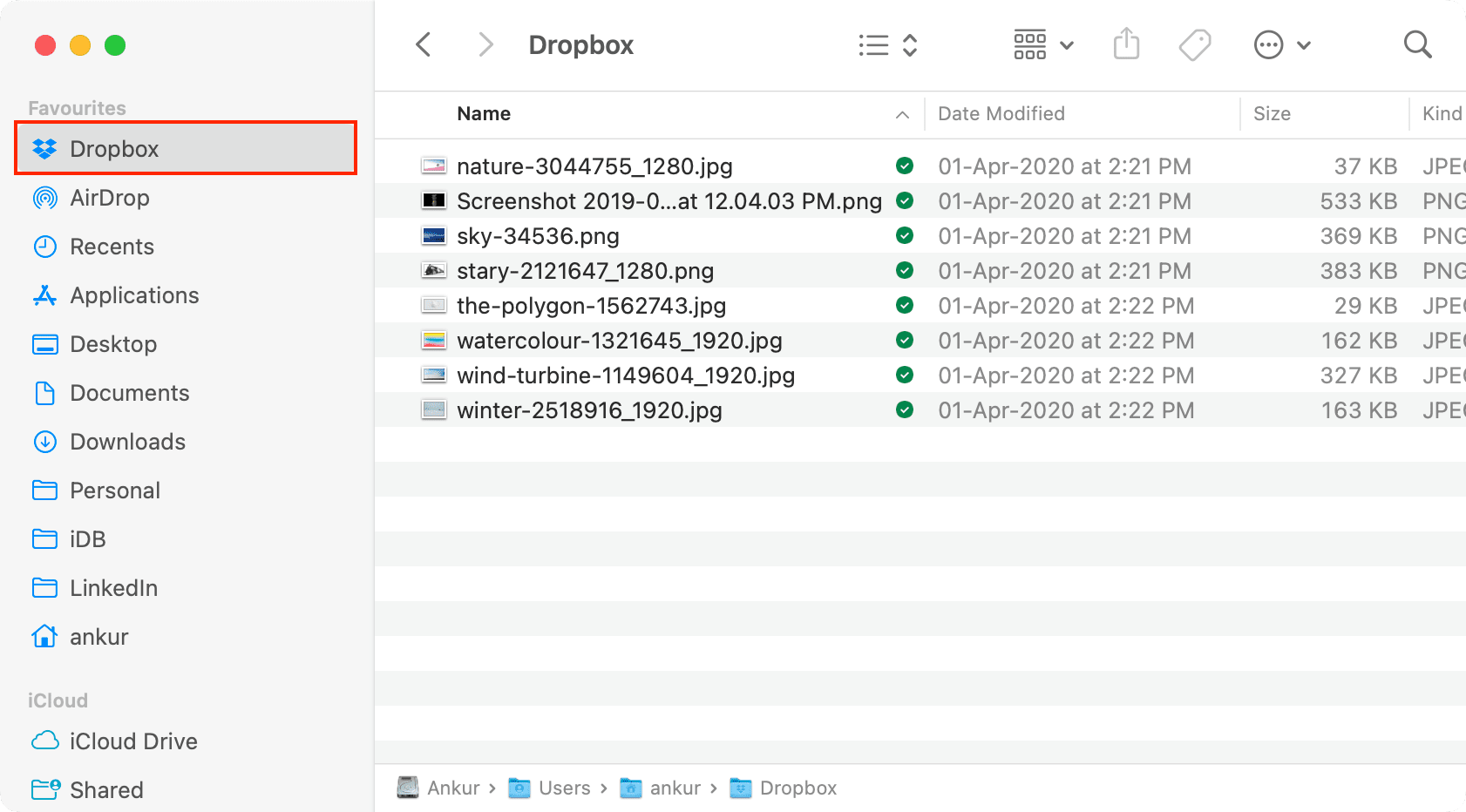 Dropbox folder in Finder on Mac