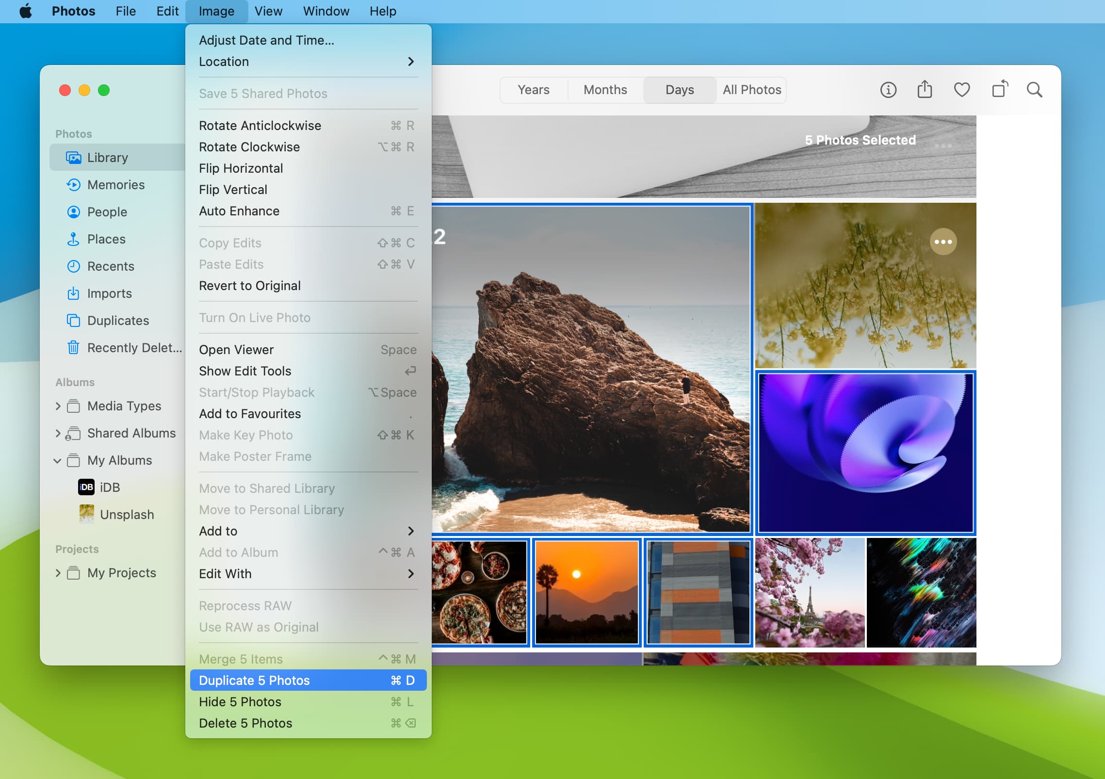 Duplicate multiple images in Mac Photos app