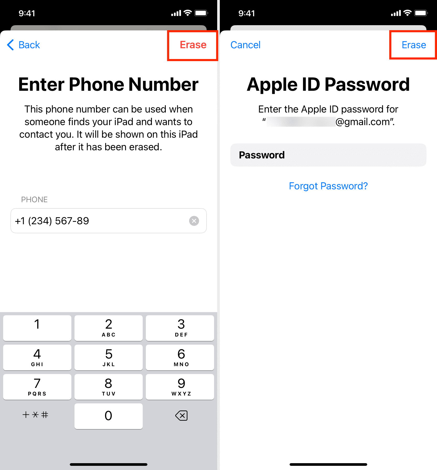 Enter phone number and apple id password before erasing lost iPhone remotely