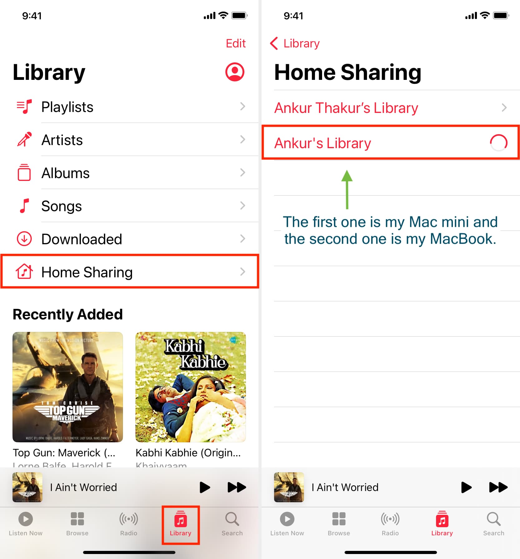 Home Sharing from Mac in iPhone Music app