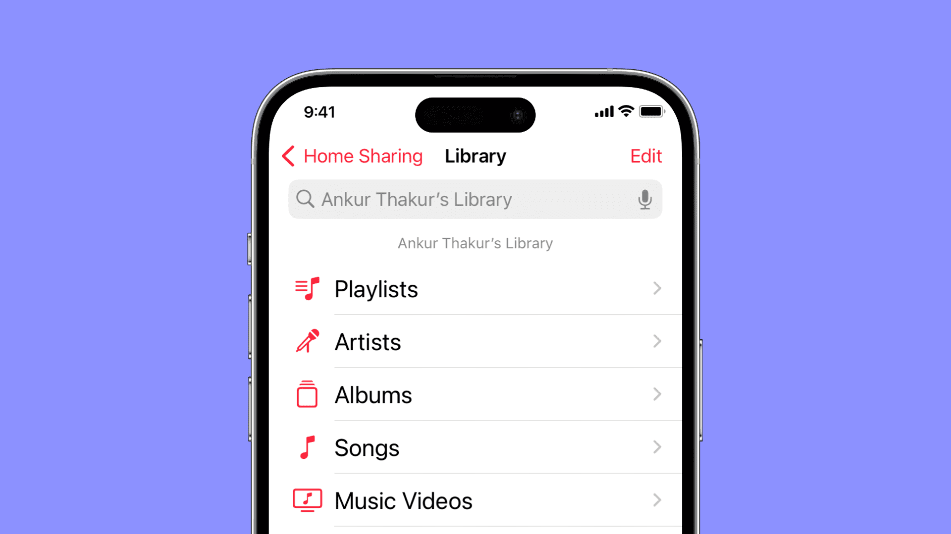 Home Sharing in iPhone Music app