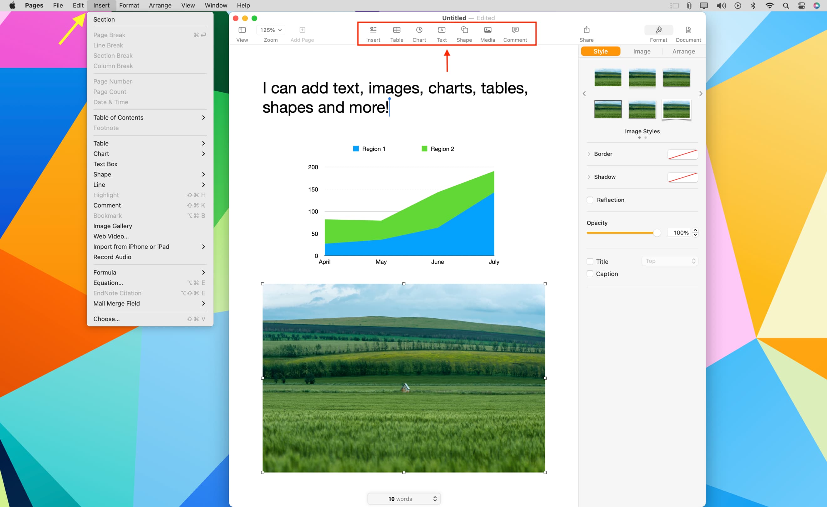 Insert text, image, charts, shapes, and more while creating PDF on Mac
