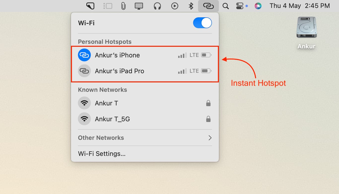 Instant Hotspot from iPhone and cellular iPad on Mac
