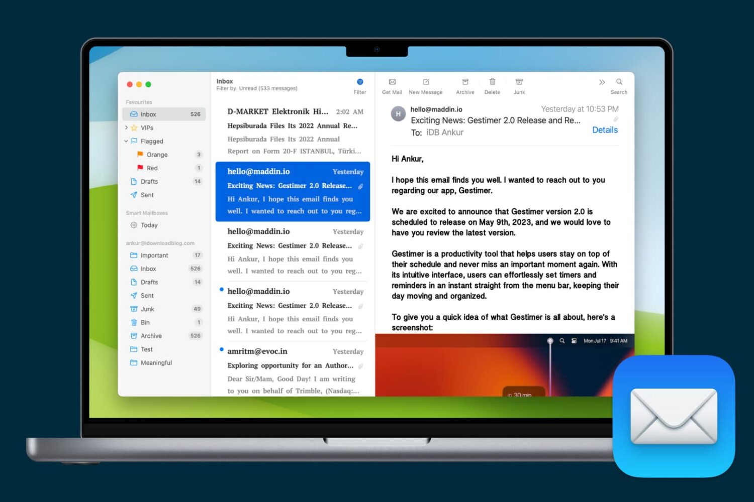 Mail app on Mac with customized fonts