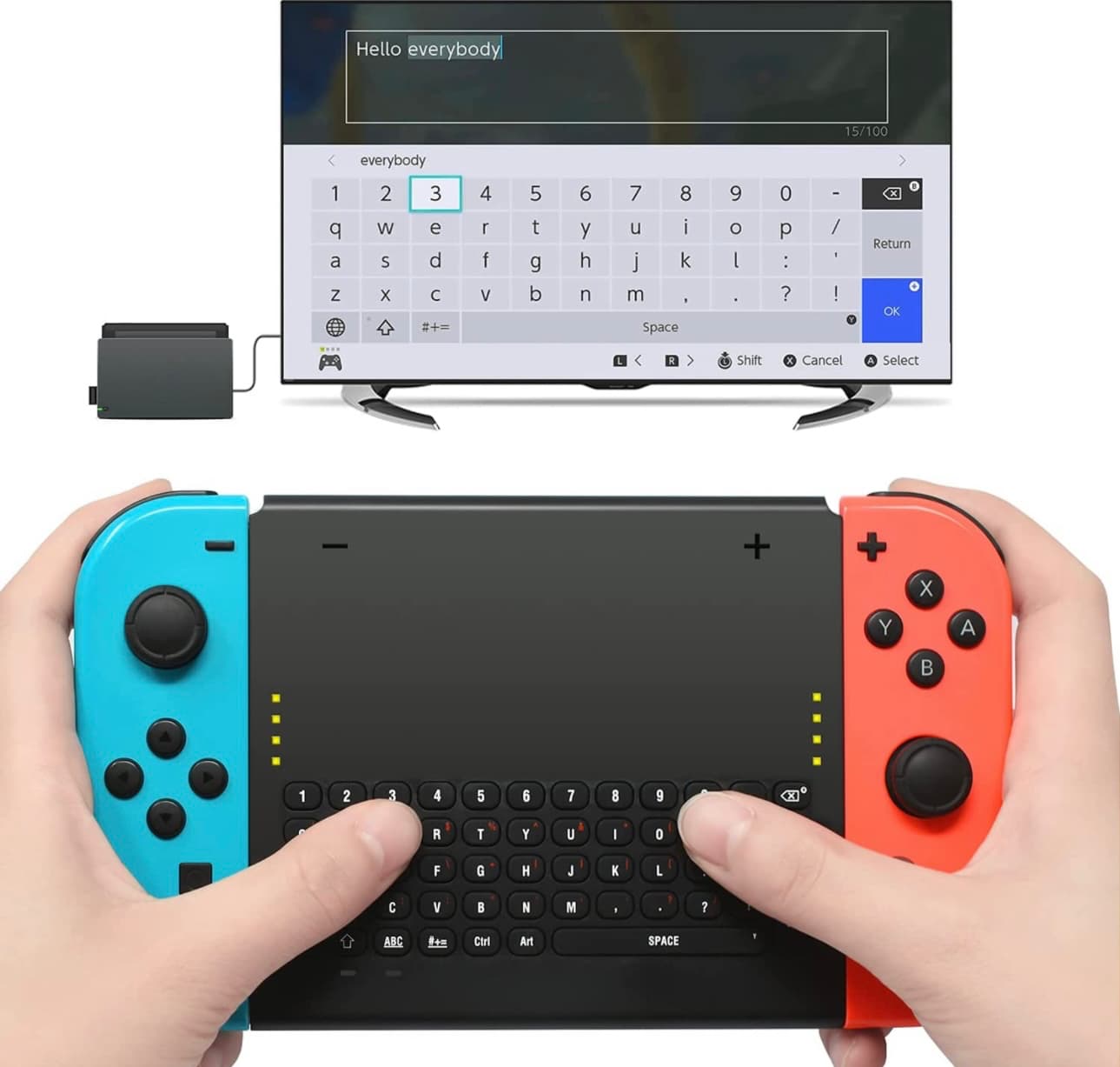 Wireless keyboard for Nintendo Switch Joy-Con controllers.
