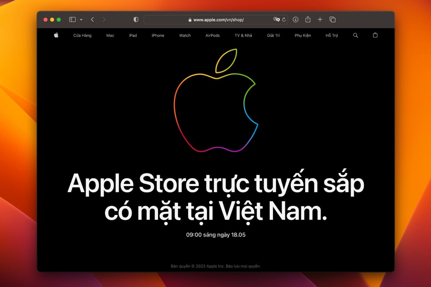 Apple's Vietnamese online store in Safari announcing the opening on May 23