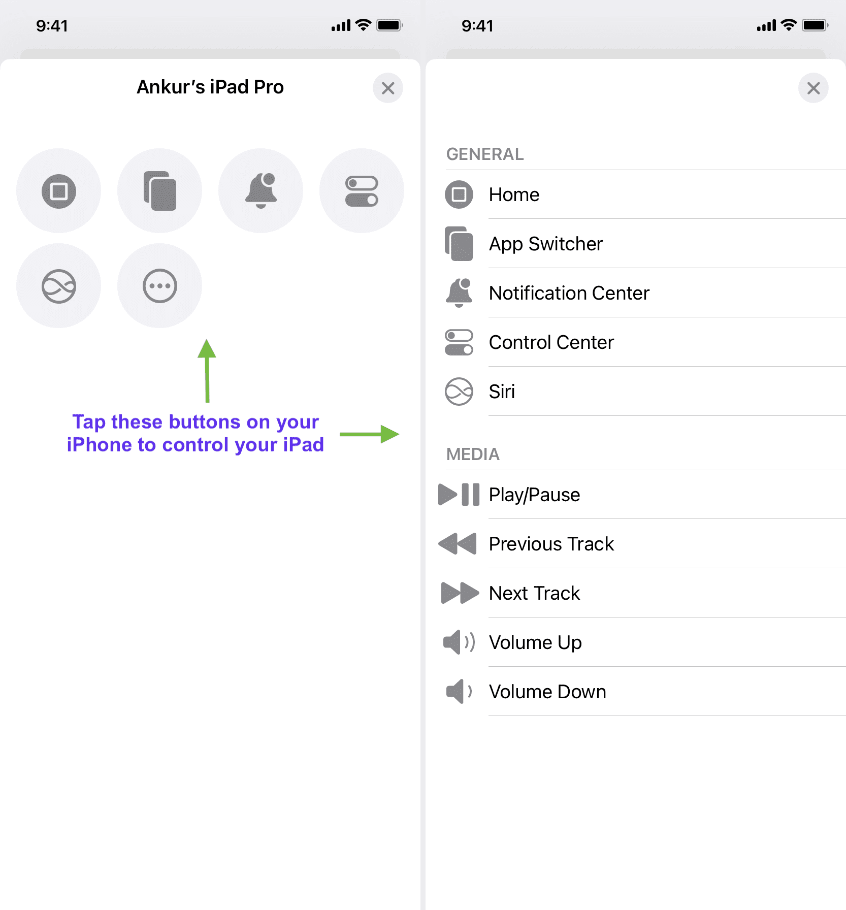 Options to wirelessly Control Nearby Devices like iPad on iPhone