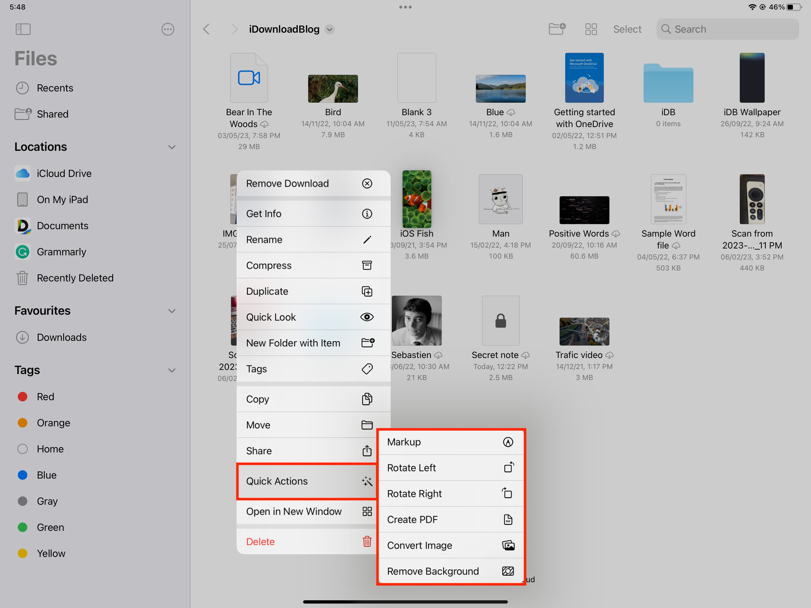 Quick Actions for an image in iPad Files app