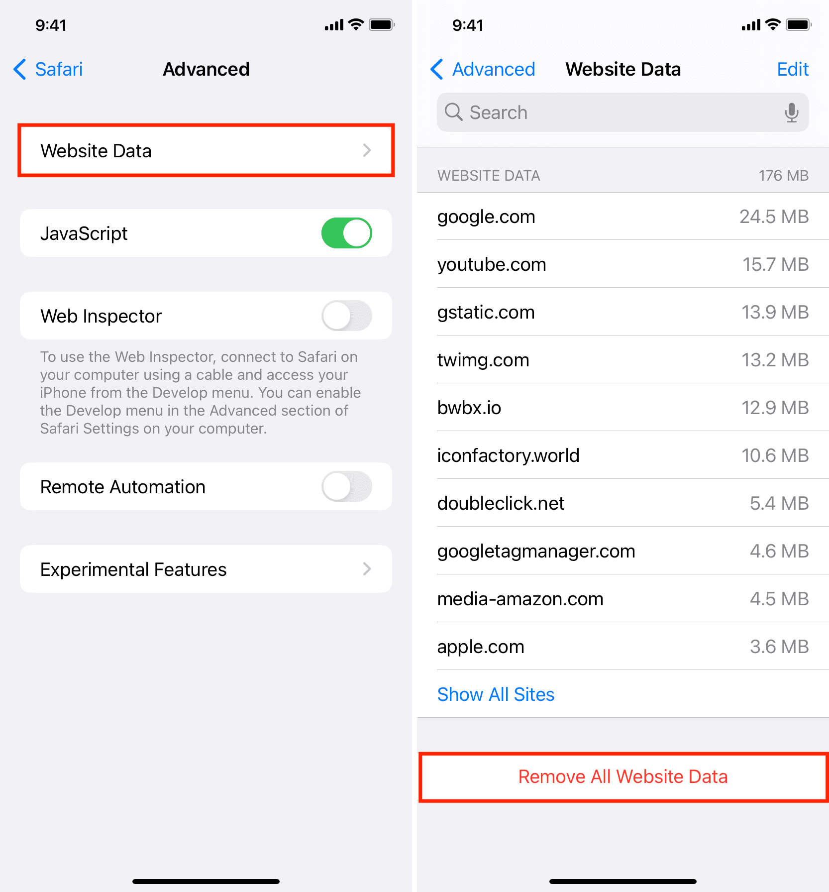 Remove All Website Data from Safari on iPhone