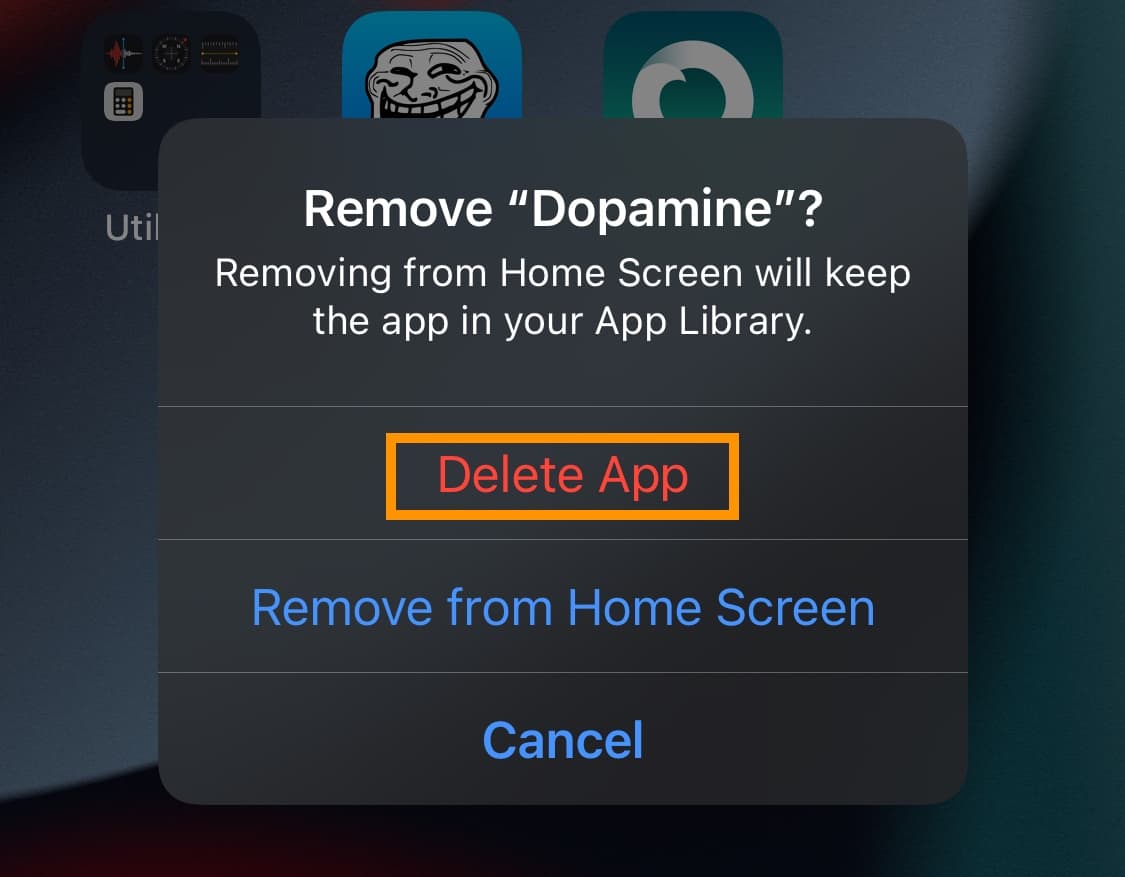 Remove Dopamine Delete App button.