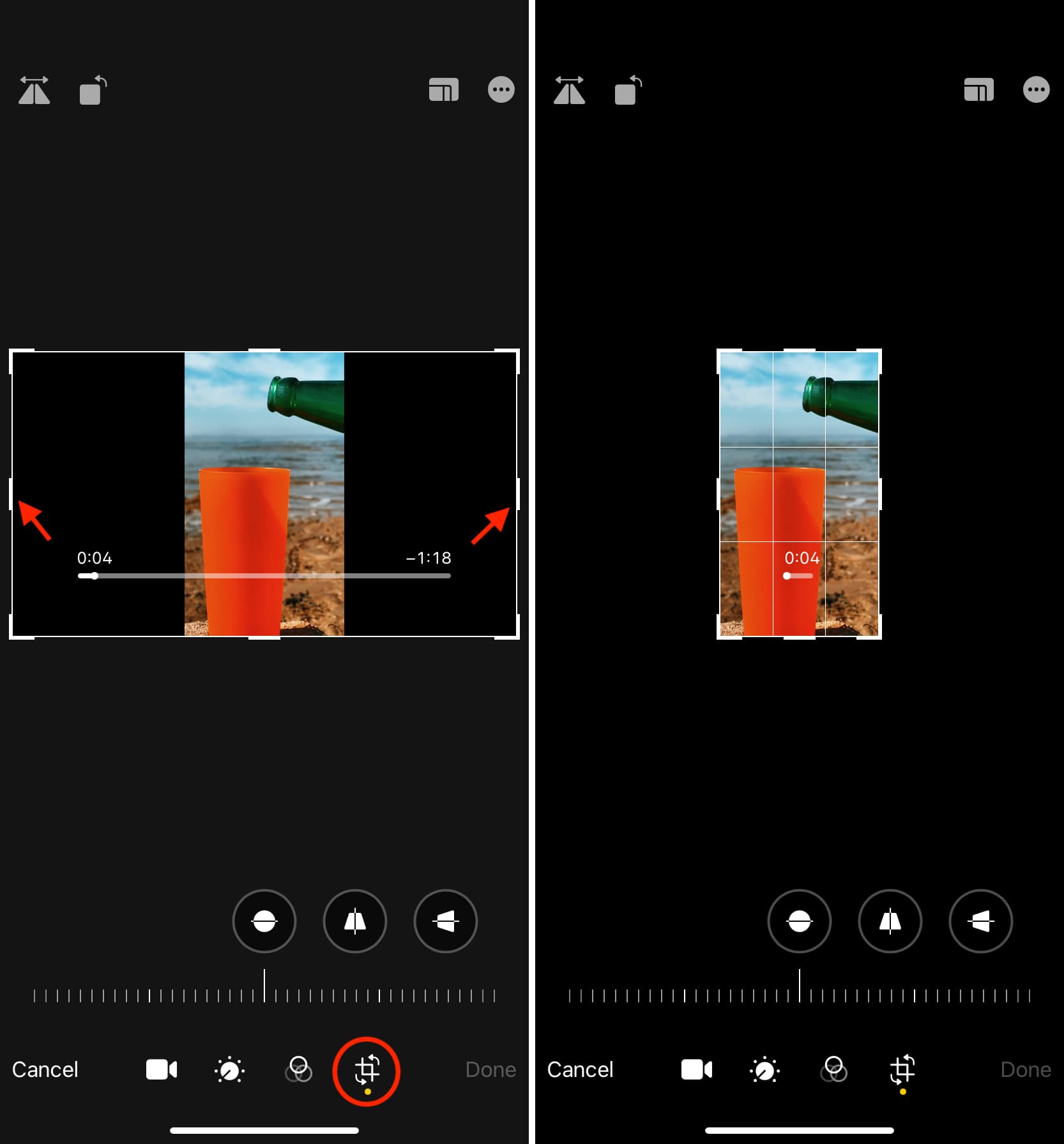 Remove black bars from video using iPhone Photos app