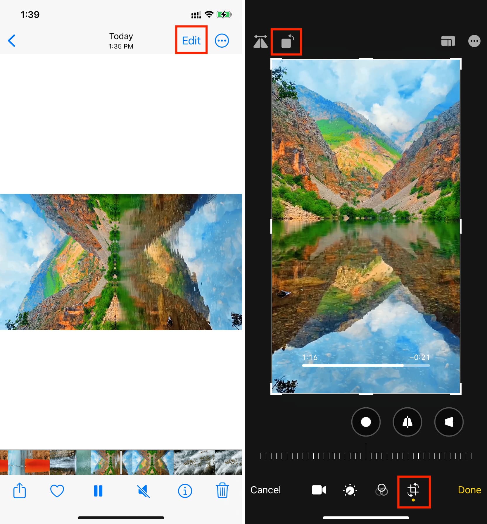 Rotate video in Photos app on iPhone to make it vertical