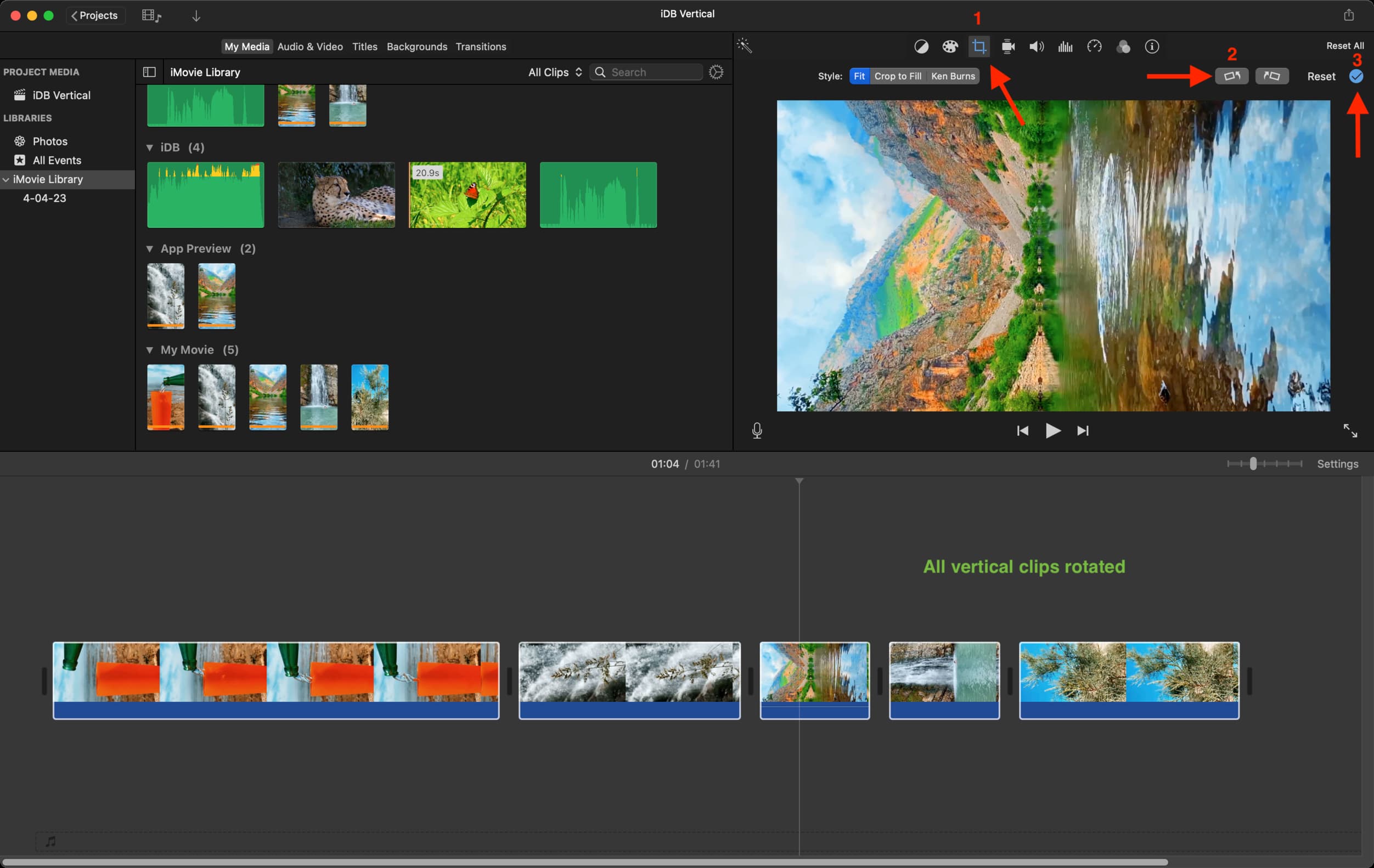 Rotated all vertical clips in iMovie on Mac