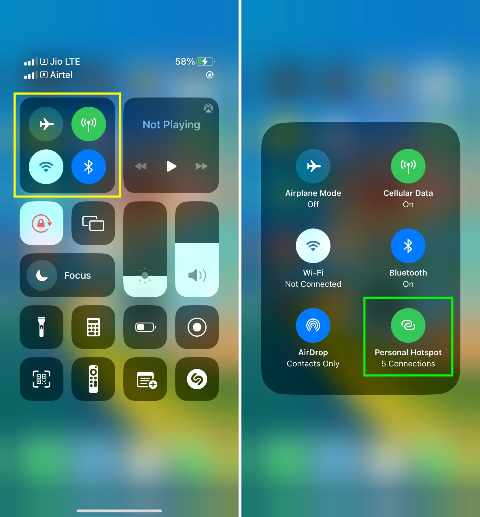 See the total number of devices connected to your iPhone Hotspot from the Control Center