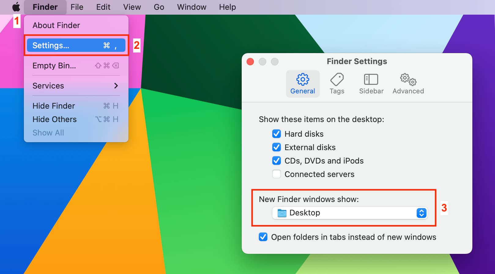 Show desktop folder when new Finder window opens on Mac