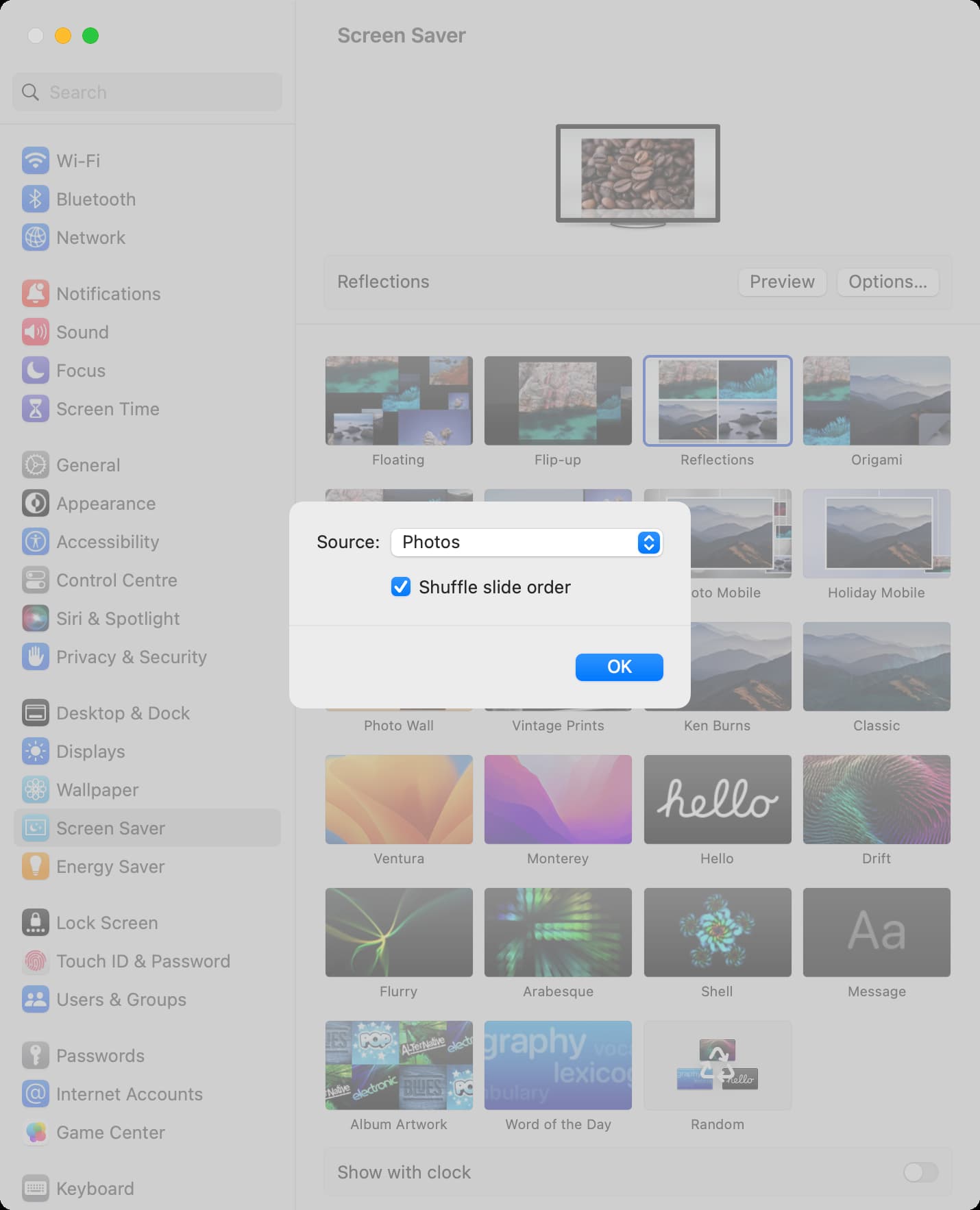 Shuffle slide order photos as screen saver on Mac