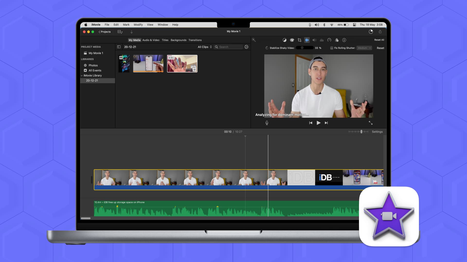 Stabilize shaky video using iMovie on Mac
