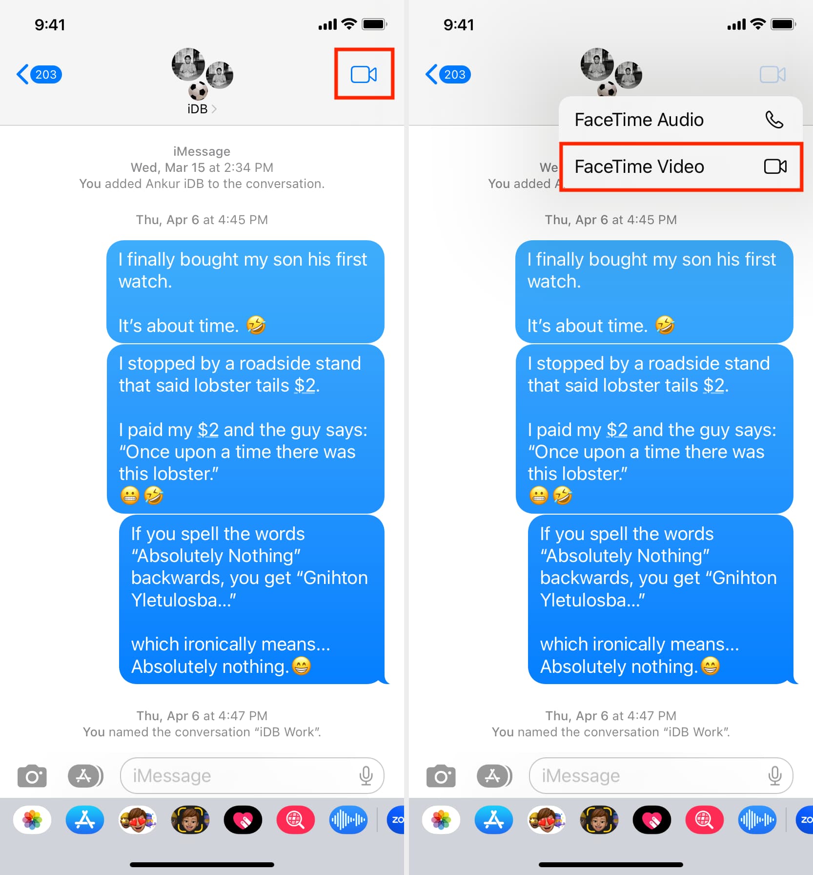Start group FaceTime call from Messages app on iPhone