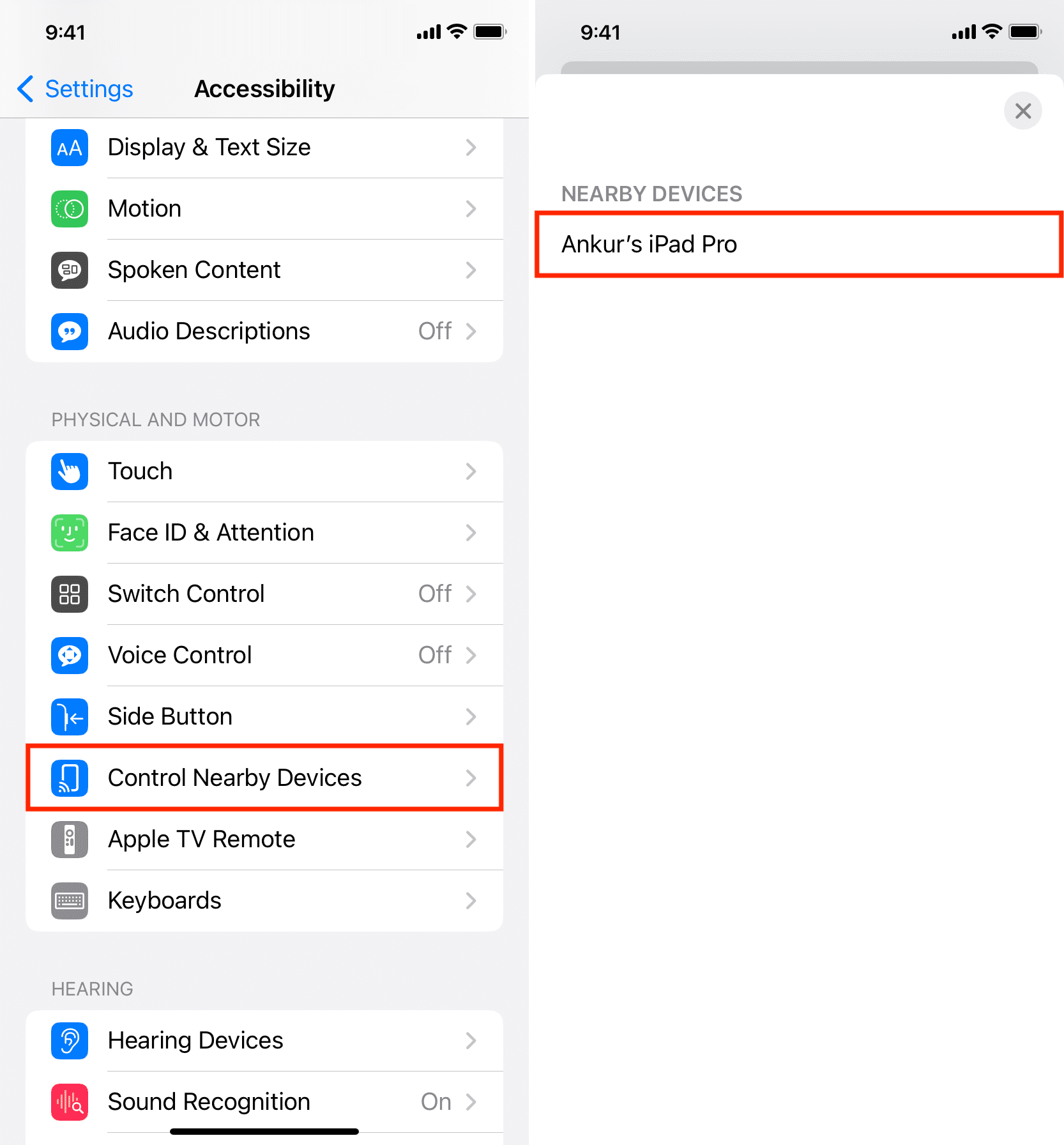 Tap Control Nearby Devices in iPhone settings and select your iPad