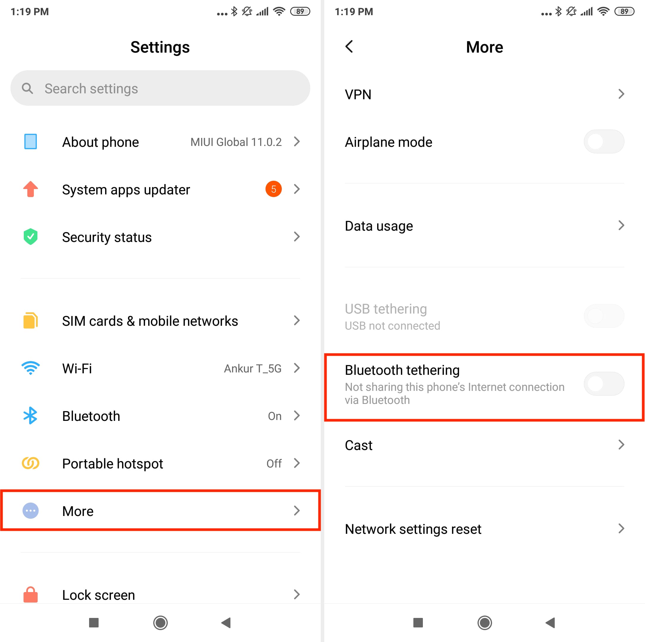 Turn off Bluetooth tethering on Android phone