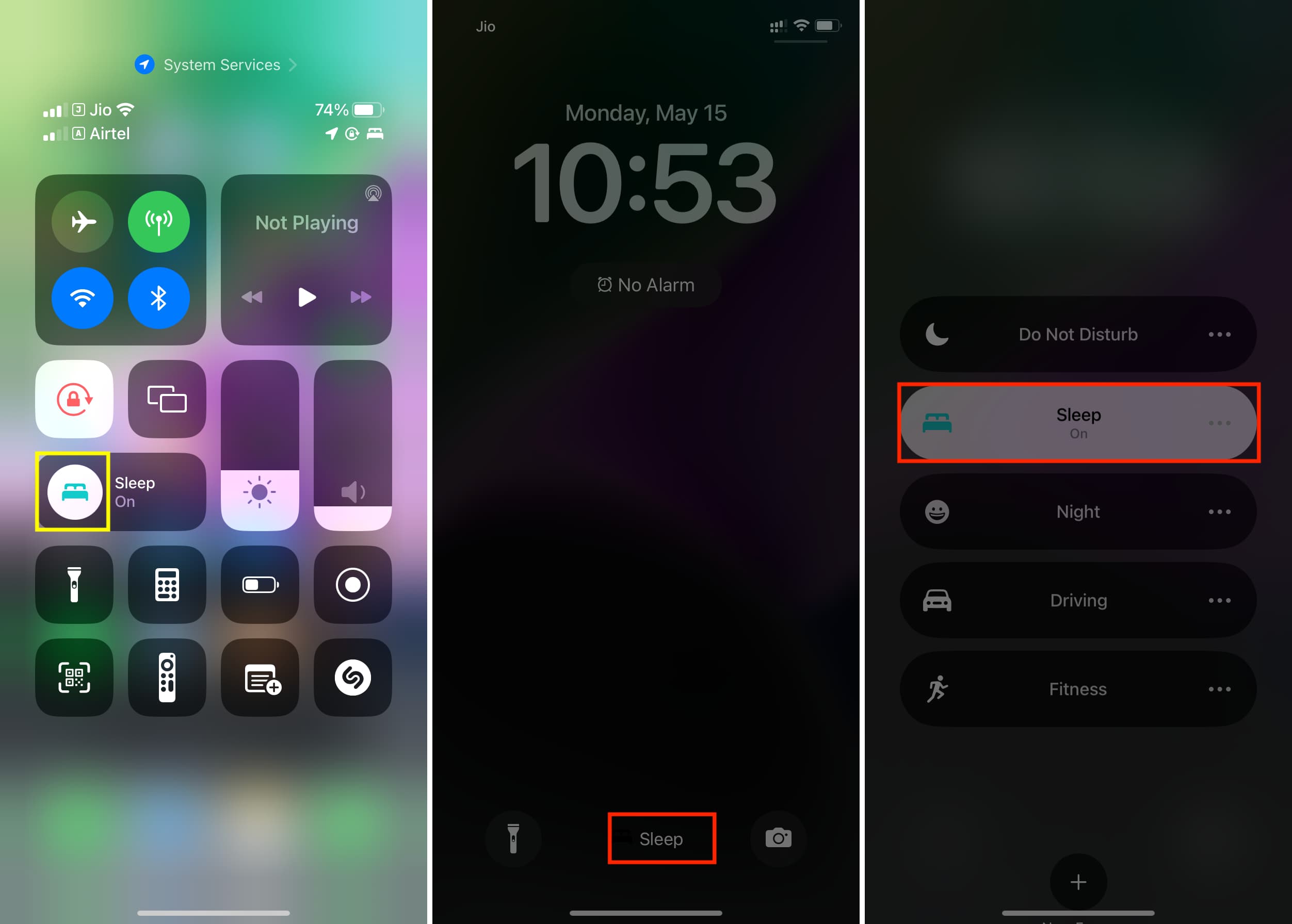Turn off Focus on iPhone from Control Center and Lock Screen