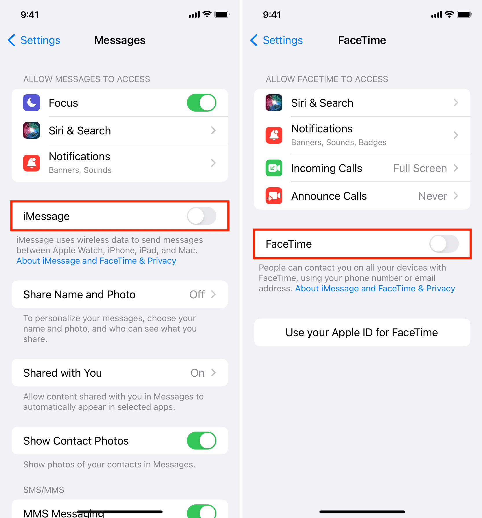 Turn off iMessage and FaceTime on iPhone