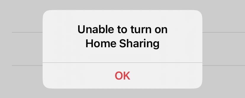 Unable to turn on Home Sharing alert on iPhone