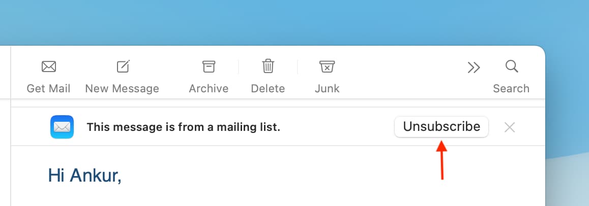 Unsubscribe button in the Mail app on Mac