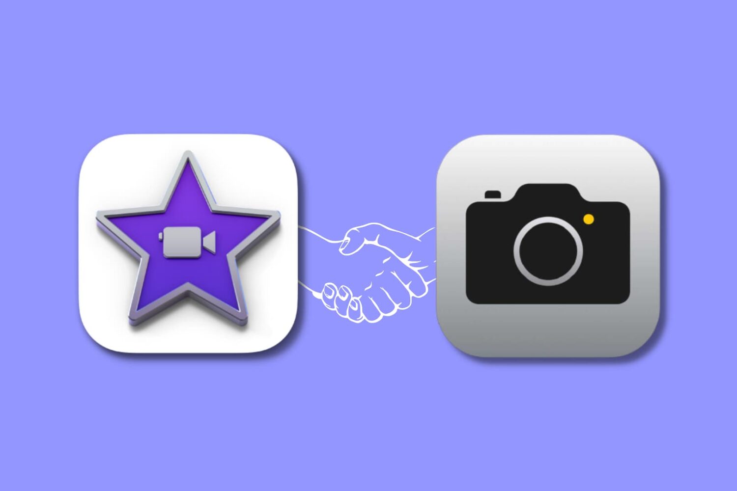 iMovie and Apple Camera logos with a handshake icon connecting them