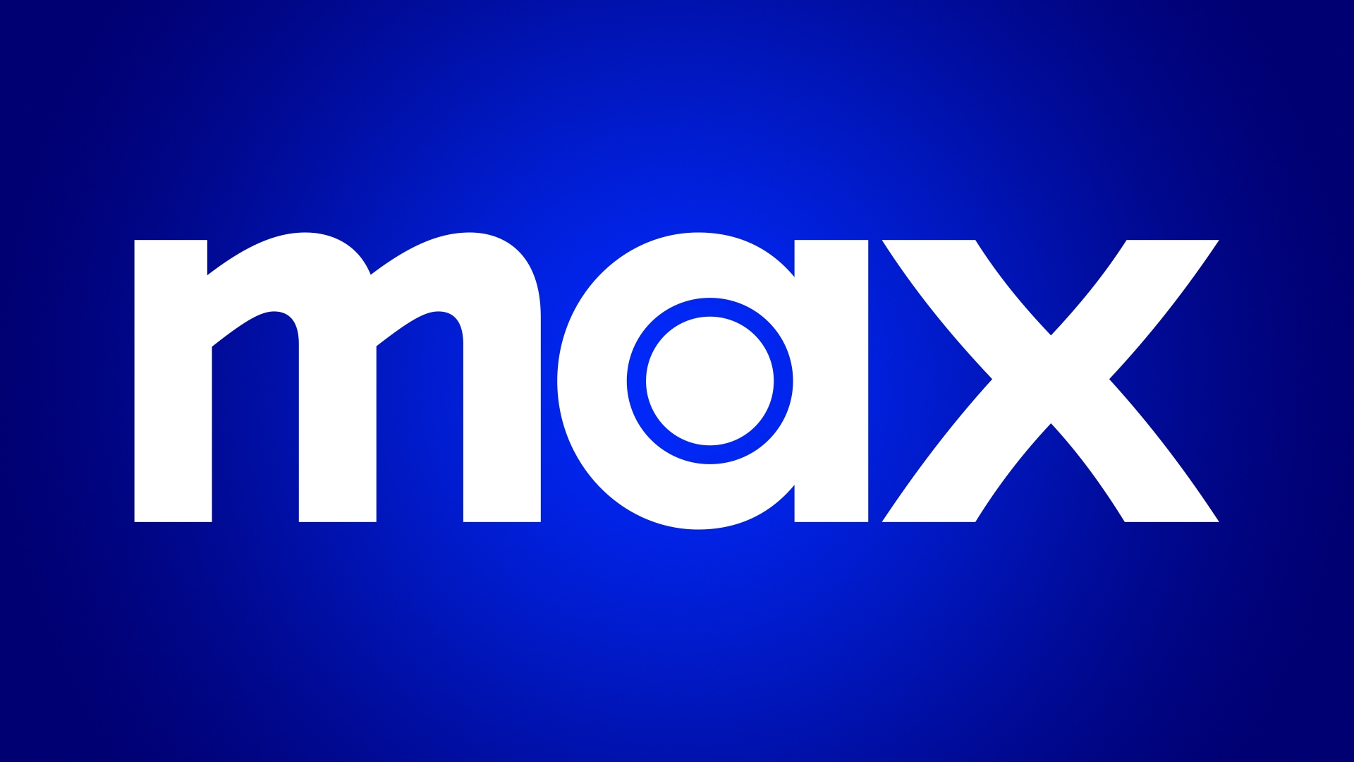 White Max streaming app logo set against a dark blue gradient background