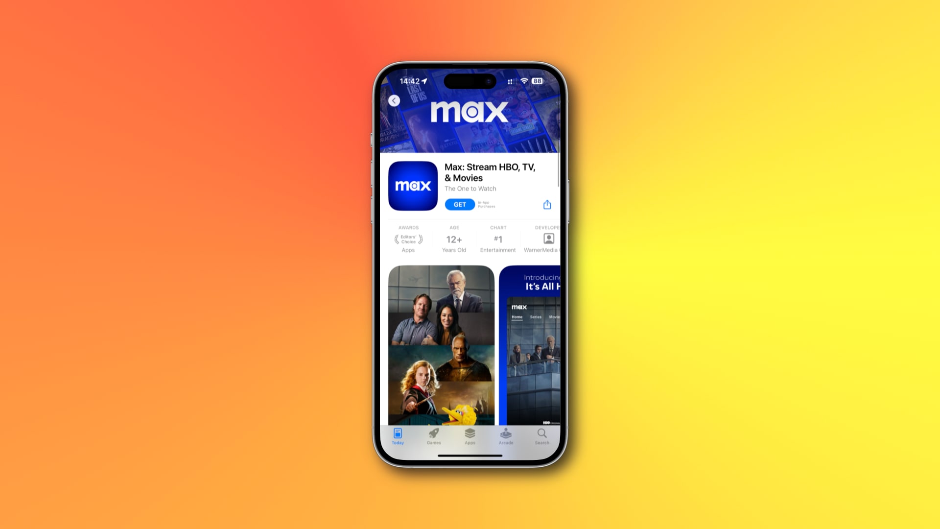 iPhone screenshot showing the Max streaming app on the App Store