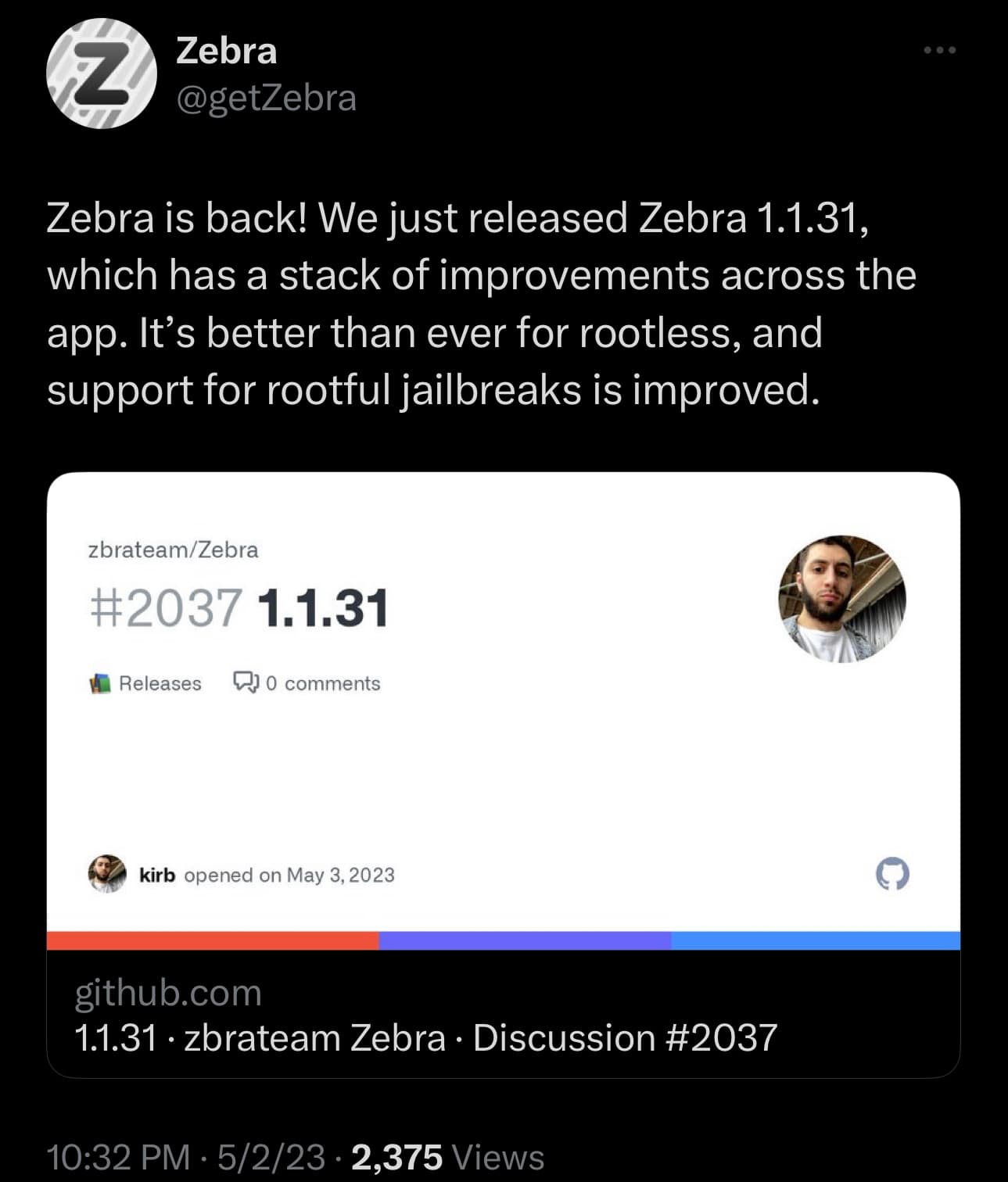 Zebra updated to v1.1.31.