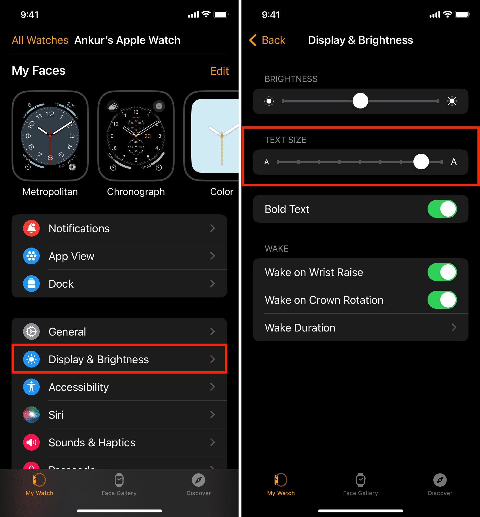 Adjust Apple Watch Text Size from iPhone Watch app