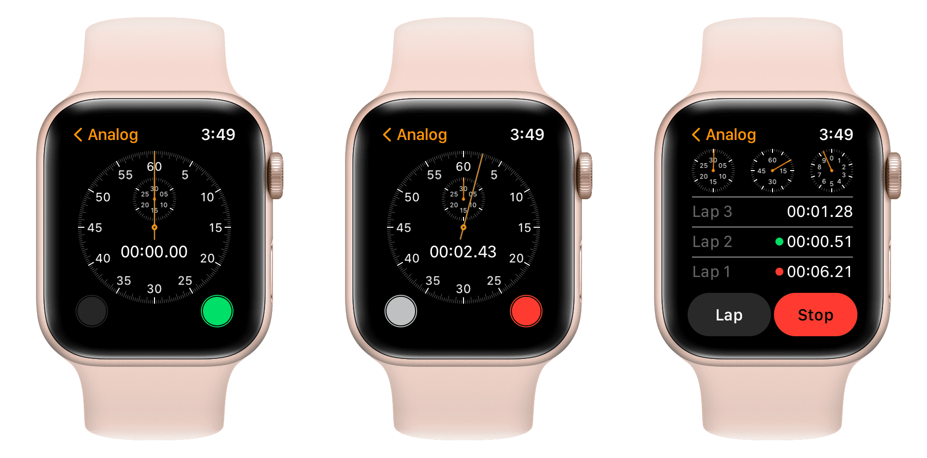 Analog style stopwatch on Apple Watch