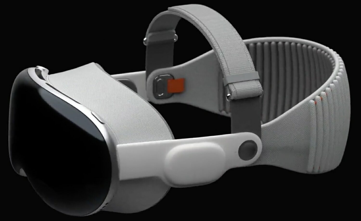 Rendering of Apple's Vision Pro headset with the optional top strap