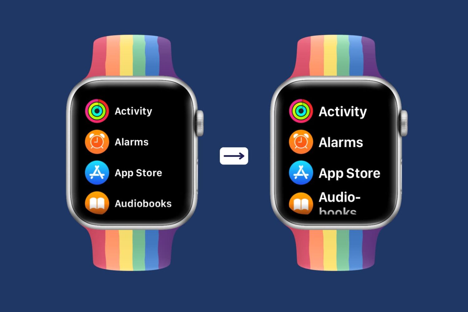 Apple Watch with small and large text