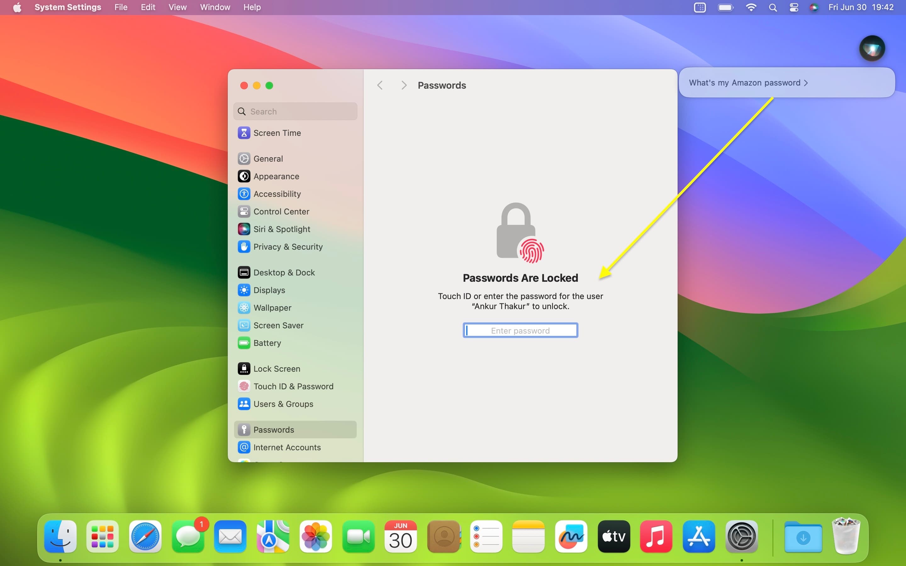 Asking Siri to show saved password on Mac