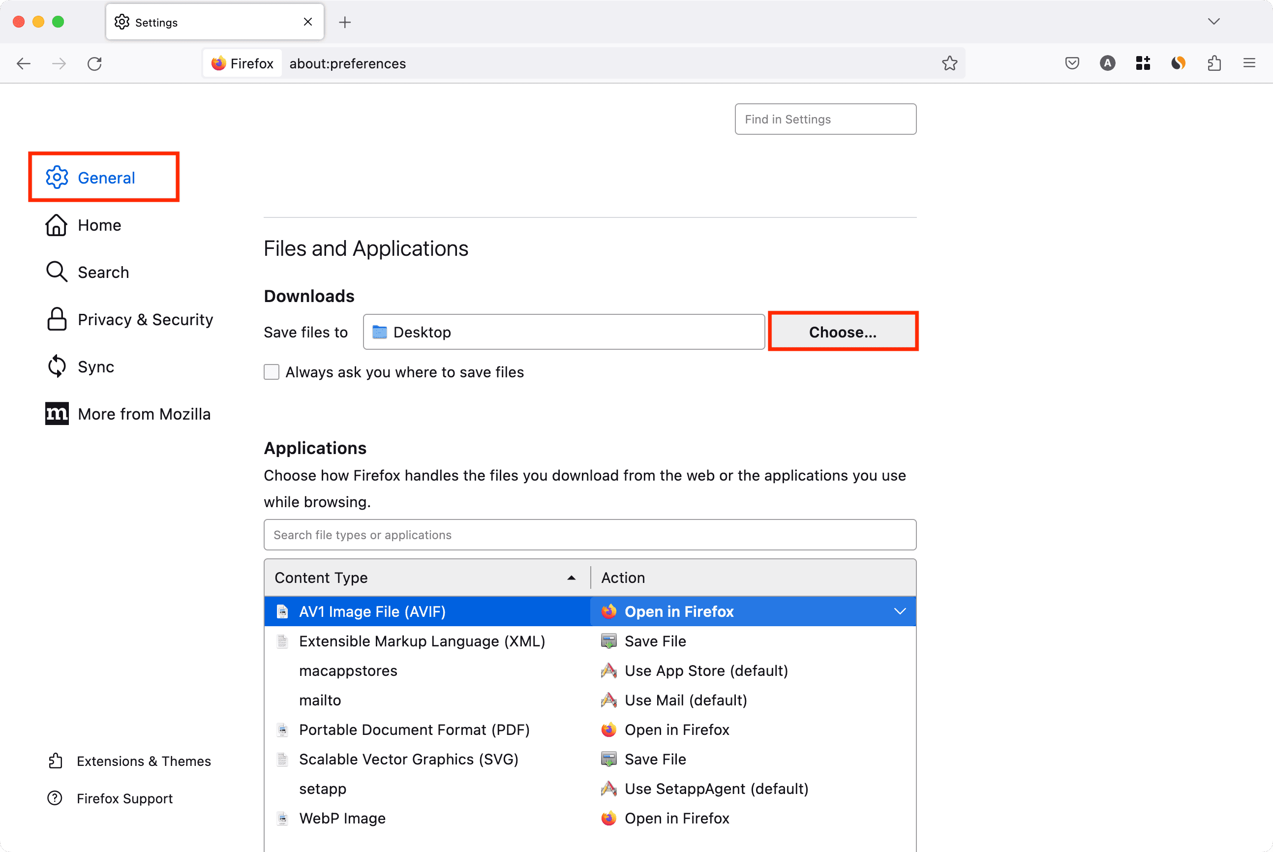 Change Downloads folder in Firefox on Mac